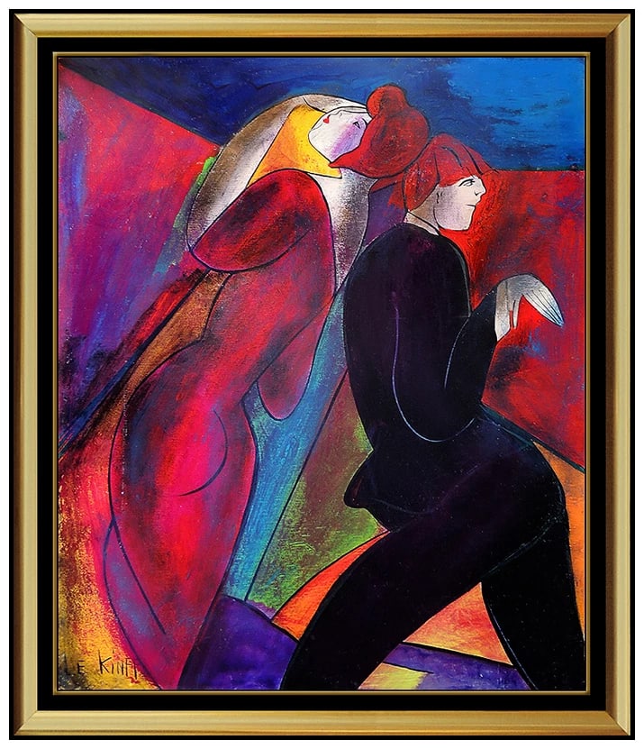 Linda Le Kinff Original Oil Painting on Board Signed Female Portrait Modern Art (1 of 4)