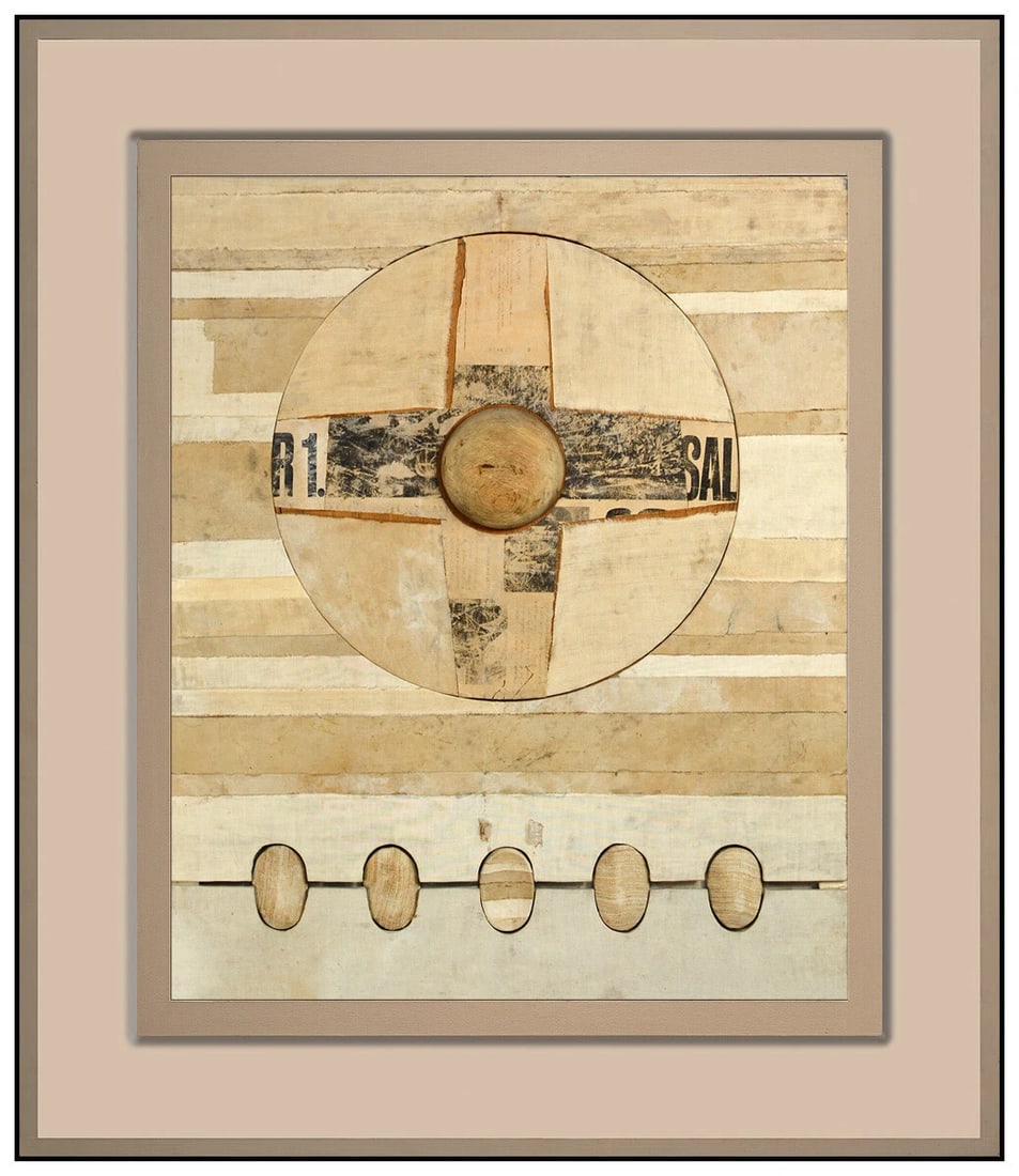 Robert Courtright Original Abstract Collage on Board Signed Framed Art: This lot includes:Gallery COA. In-house shipping available (insurance and international shipping for an additional charge).Artist: Robert CourtrightTitle: UntitledMedium: collage on boardSize: 29&rdqu