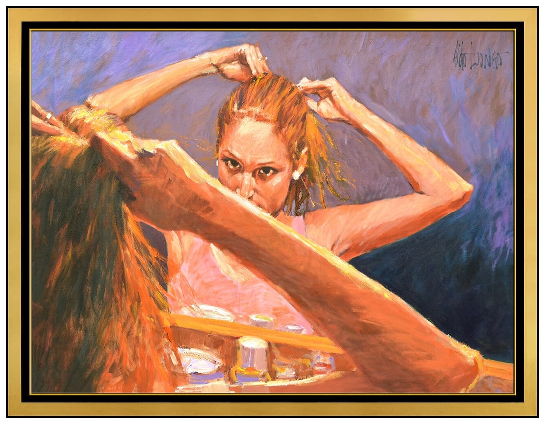 Aldo Luongo Large Original Oil Painting on Canvas Signed Female Portrait Framed Art (1 of 6)