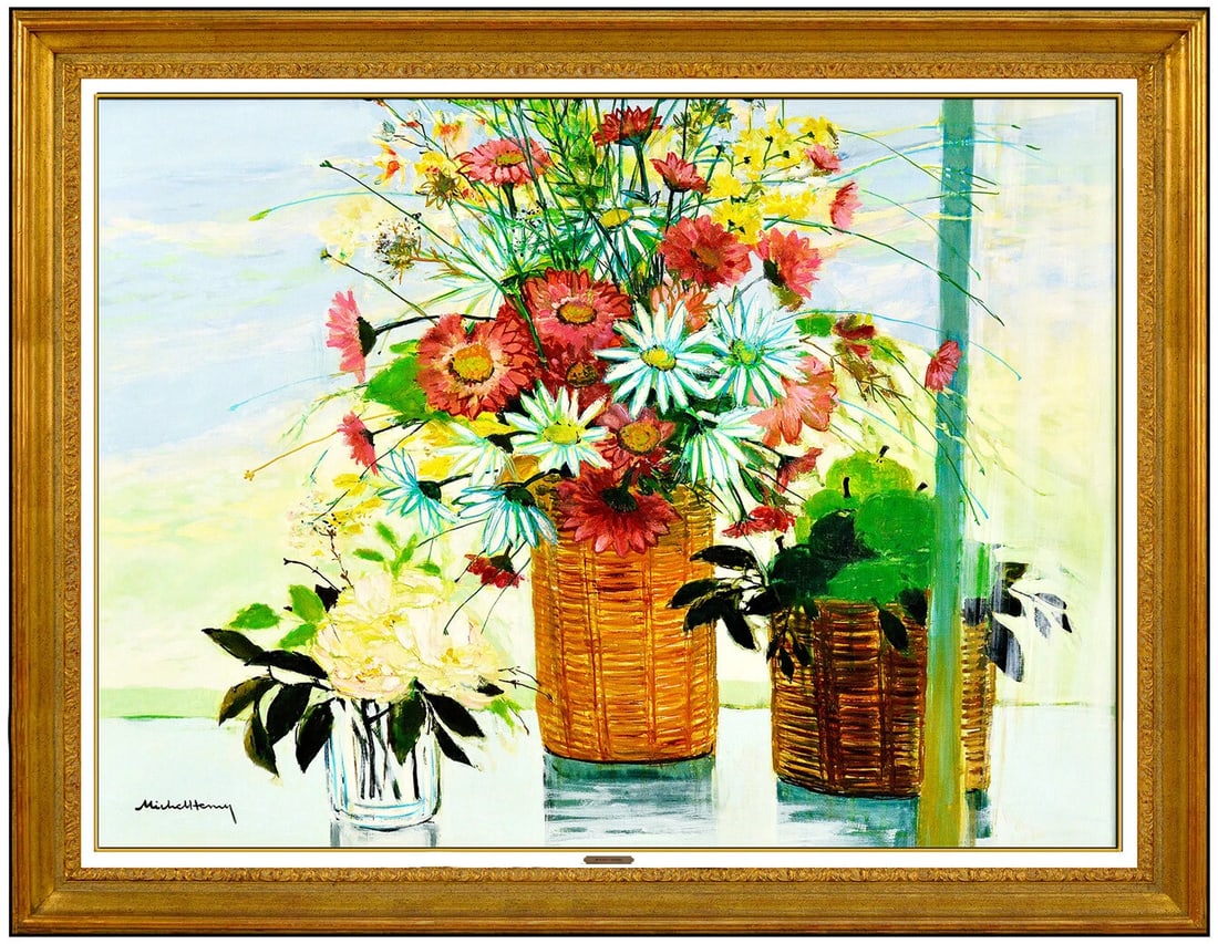Michel Henry Large Original Oil Painting on Canvas Signed Floral Still Life Art (1 of 7)