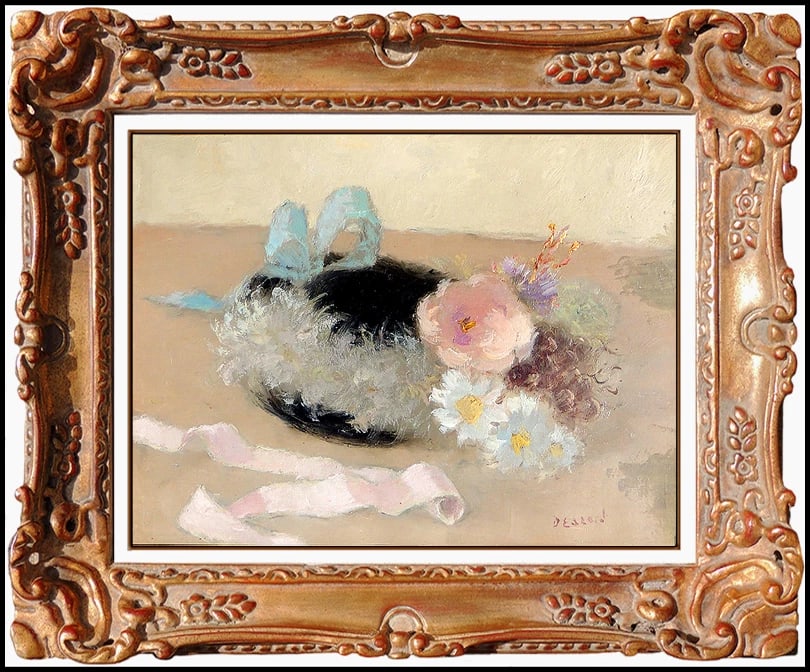 Dietz Edzard Original Oil Painting on Canvas Signed Floral Still Life Artwork: This lot includes:Gallery COA. In-house shipping available (insurance and international shipping for an additional charge).Artist: Dietz EdzardTitle: Le ChapeauMedium: Oil Painting on CanvasSize: 9.5"