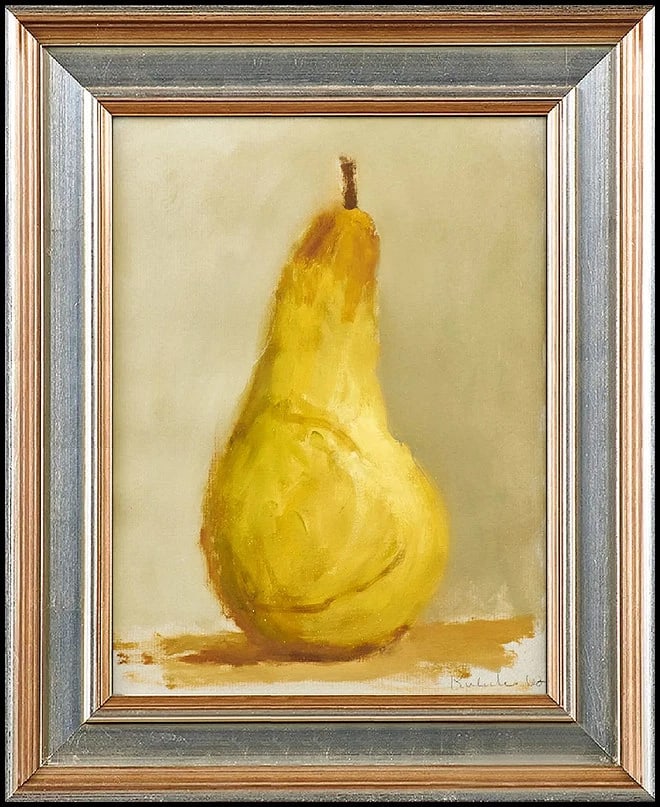 Robert Kulicke Original Oil Painting Signed Fruit Still Life Authentic Artwork: This lot includes:Gallery COA. In-house shipping available (insurance and international shipping for an additional charge).Artist: Robert KulickeTitle: Single PearMedium: Oil PaintingSize: 10" x 8" Fr