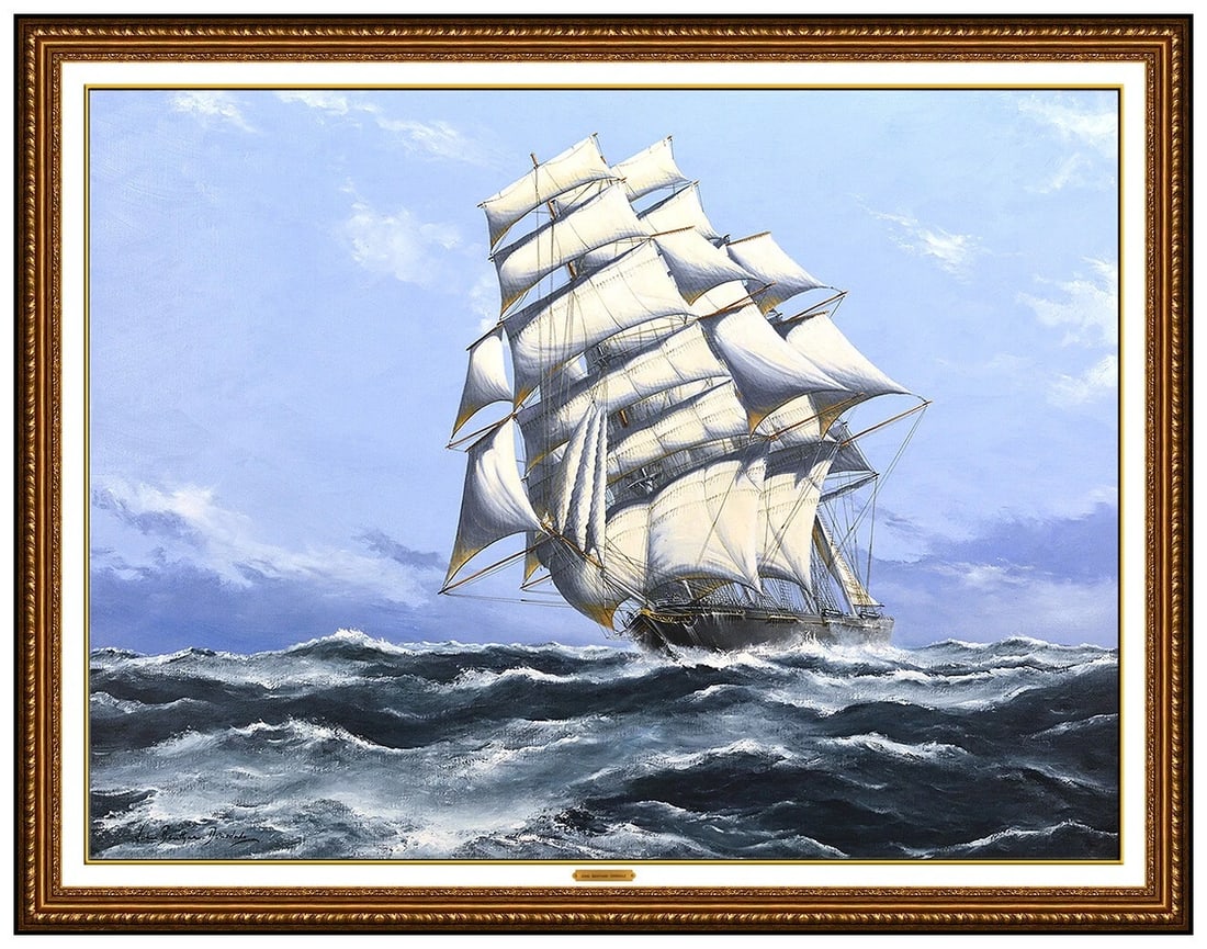 John Bentham Dinsdale Large Original Oil Painting on Canvas Signed Sailboat Ship Art (1 of 7)