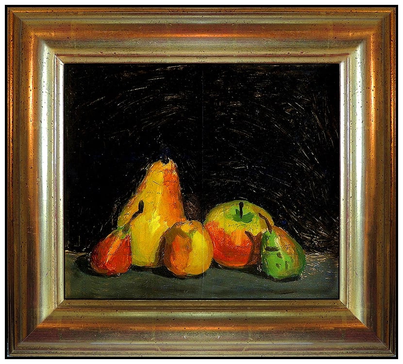 Robert Kulicke Original Oil Painting on Board Signed Fruit Still Life Framed Art: This lot includes:Gallery COA. In-house shipping available (insurance and international shipping for an additional charge).Artist: Robert KulickeTitle: Still Life with FruitMedium: Oil Painting on 2 s