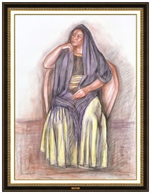 Raul Anguiano Original Pastel Painting Signed Female Portrait Framed Artwork