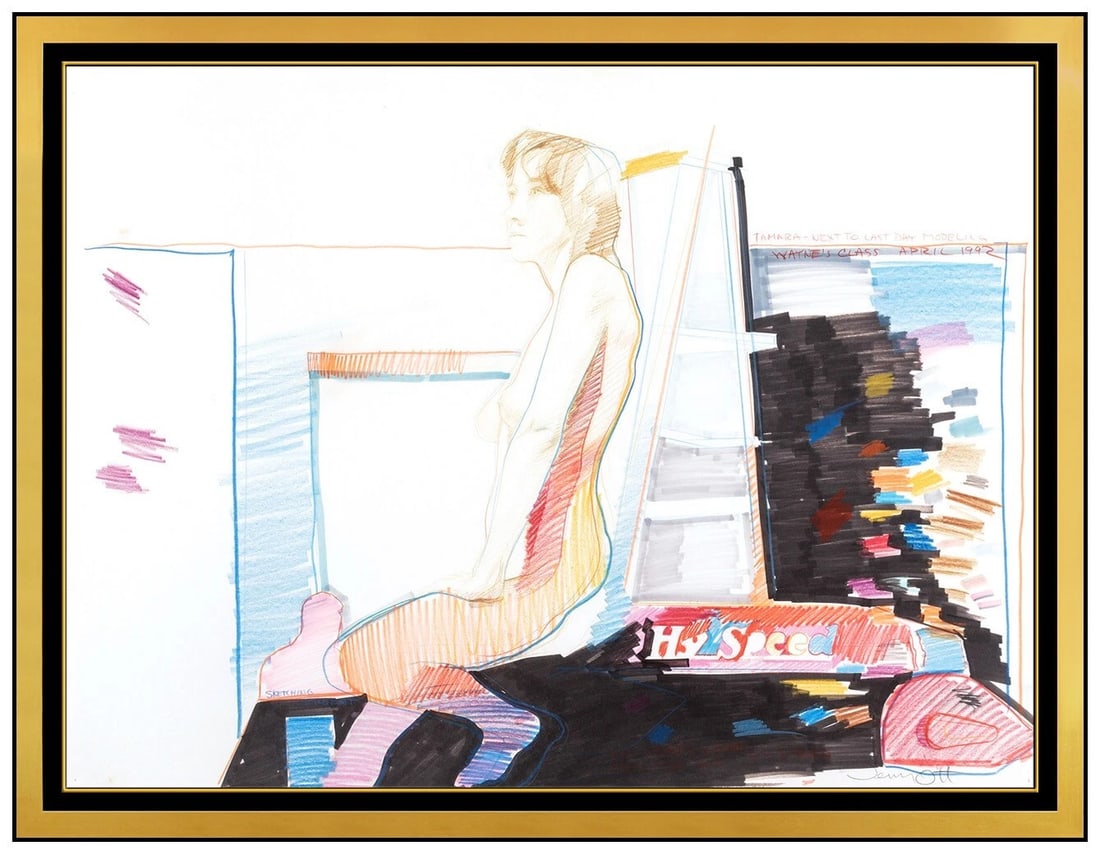 Jerry Ott Large Original Painting Signed Nude Female Portrait Framed Art (1 of 5)