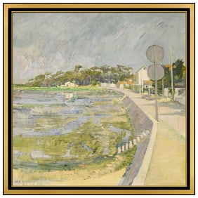 Sir Roger de Grey Large Original Oil Painting on Canvas Signed French Cityscape