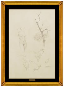 Armando Garcia Nunez Original Charcoal Drawing Signed Nude Female Nature Artwork