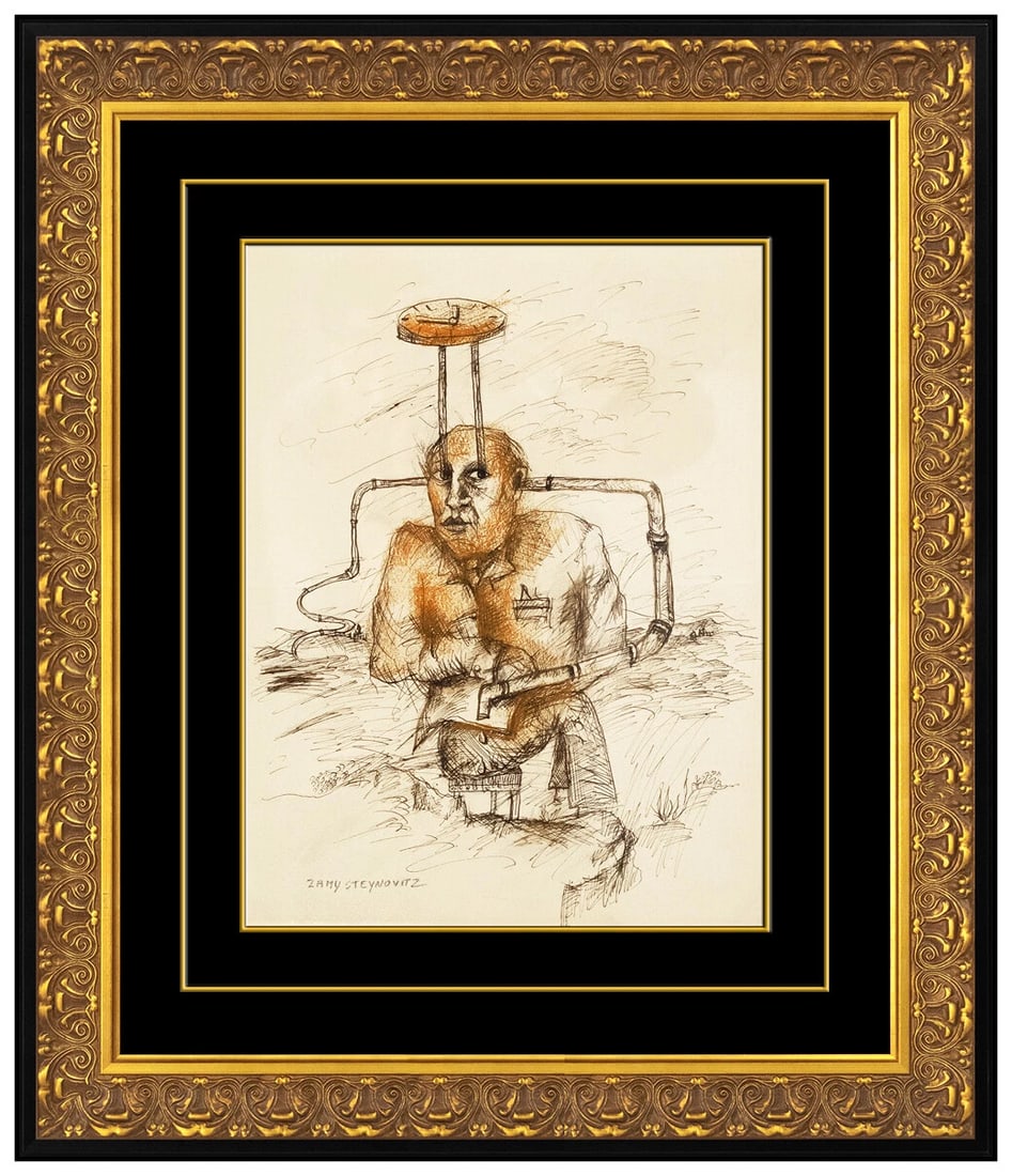 Zamy Steynovitz Original Ink Drawing Signed Portrait Modern Framed Artwork (1 of 4)