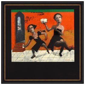 David Horton Large Original Painting Signed Female Figures Dance Framed Artwork