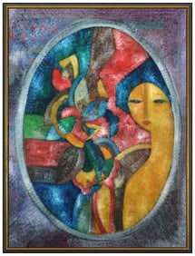 Simon Avissar Large Original Oil Painting on Canvas Signed Portrait Framed Art