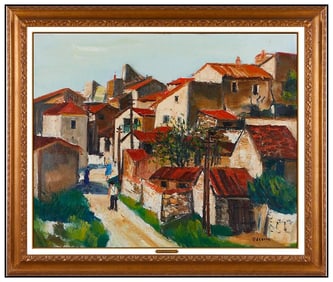Gaston Sebire Large Original French Cityscape Painting on Canvas Signed Artwork