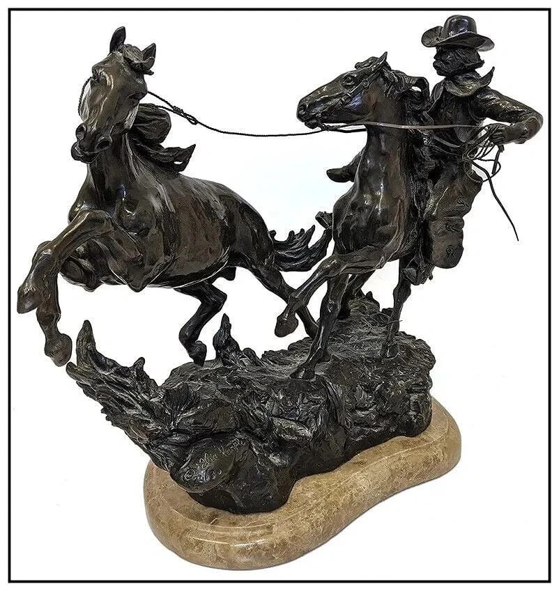 Elie Hazak Capture the Mustang Original Bronze Sculpture Signed Horse Cowboy Art (1 of 5)