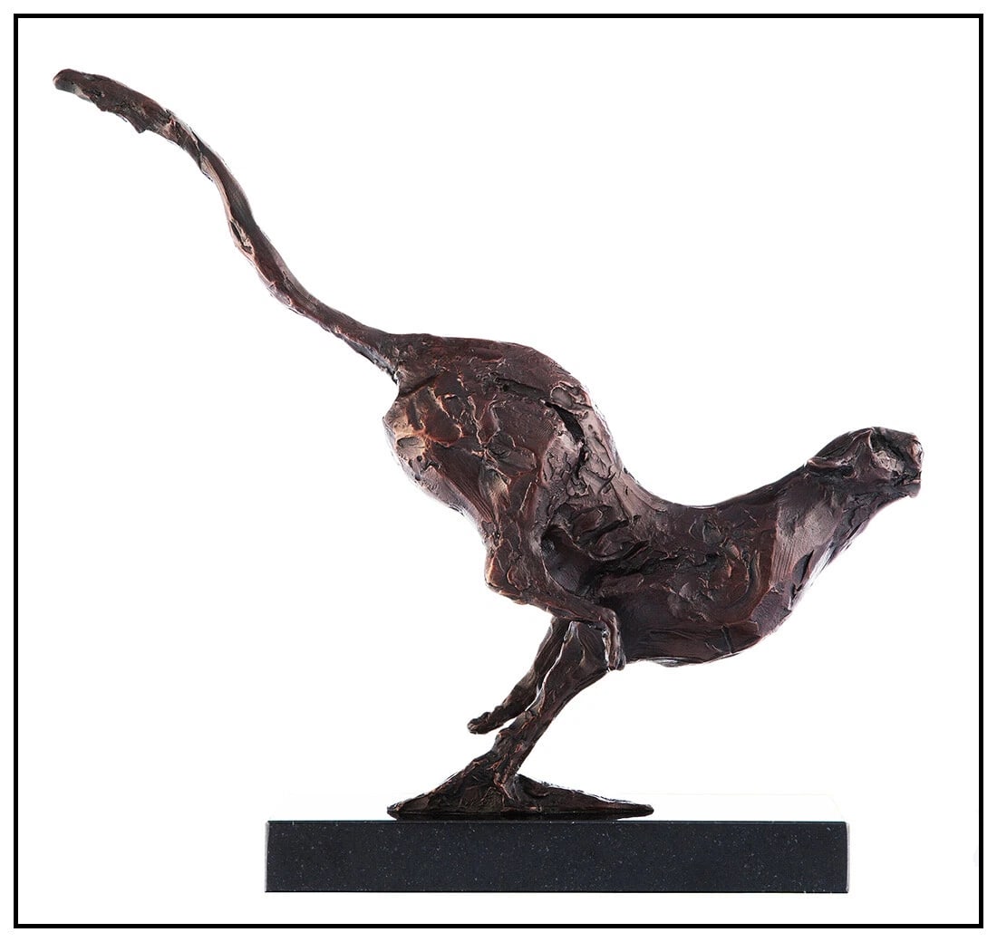 Vincent Da Silva Original Bronze Sculpture Signed Cheetah Wildlife Animal Art (1 of 4)