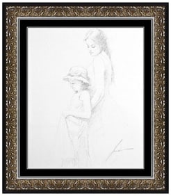 Pino Daeni Authentic Original Drawing Signed Child Female Portrait Framed Art