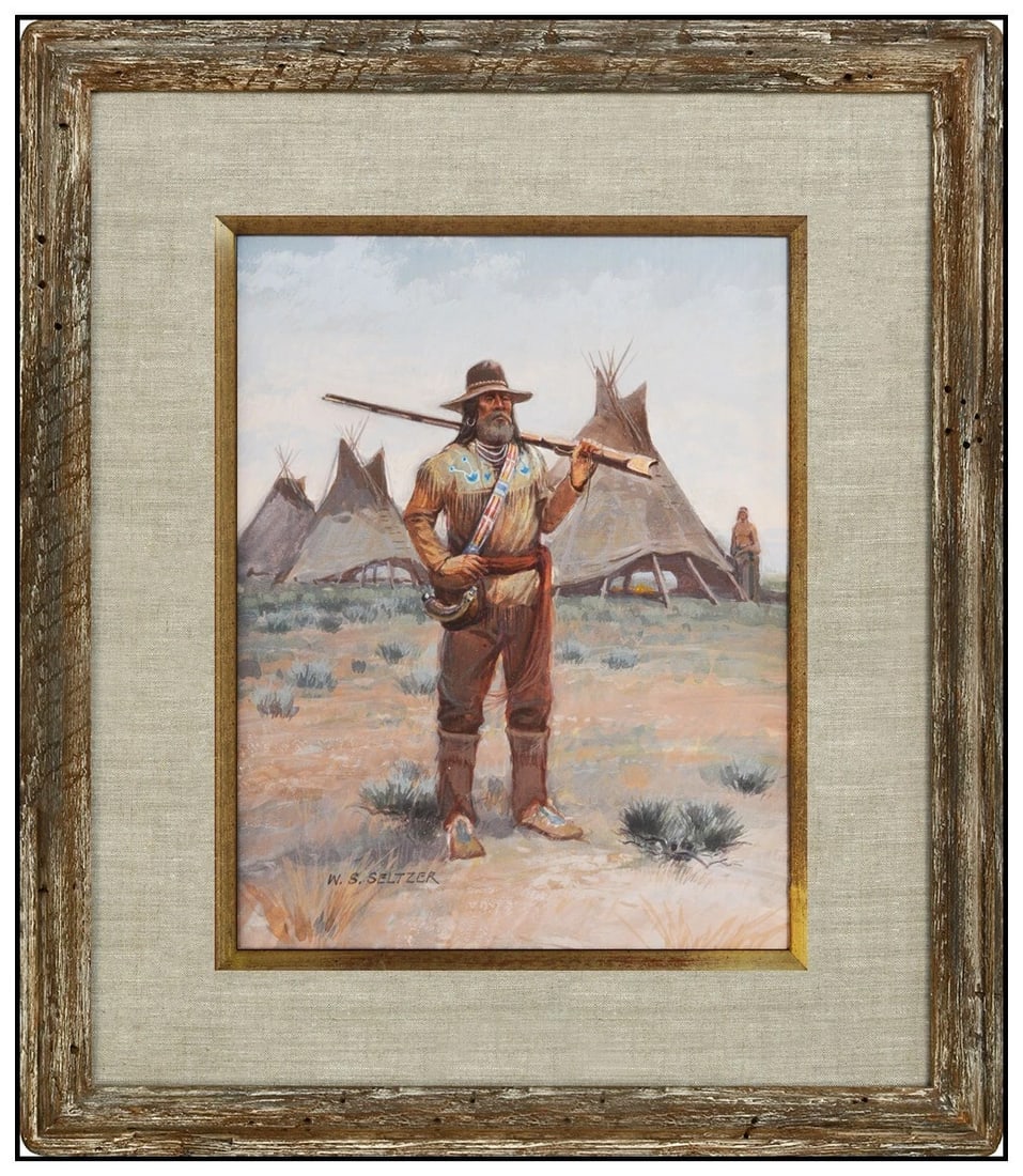 W Steve Seltzer Original Gouache Painting Signed Western Portrait Framed Art (1 of 4)