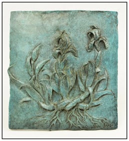 Gary Lee Price Original Mini Irises Bronze Relief Sculpture Signed Floral Art