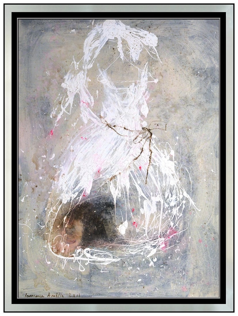 Laurence Amelie Large Original Painting On Canvas Signed Dress Framed Art: This lot includes:Gallery COA. In-house shipping available (insurance and international shipping for an additional charge).Artist: Laurence AmelieTitle: Confident in White Medium: Acrylic painting on