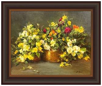 Stephanie Birdsall Original Oil Painting On Board Signed Still Life Flowers Art