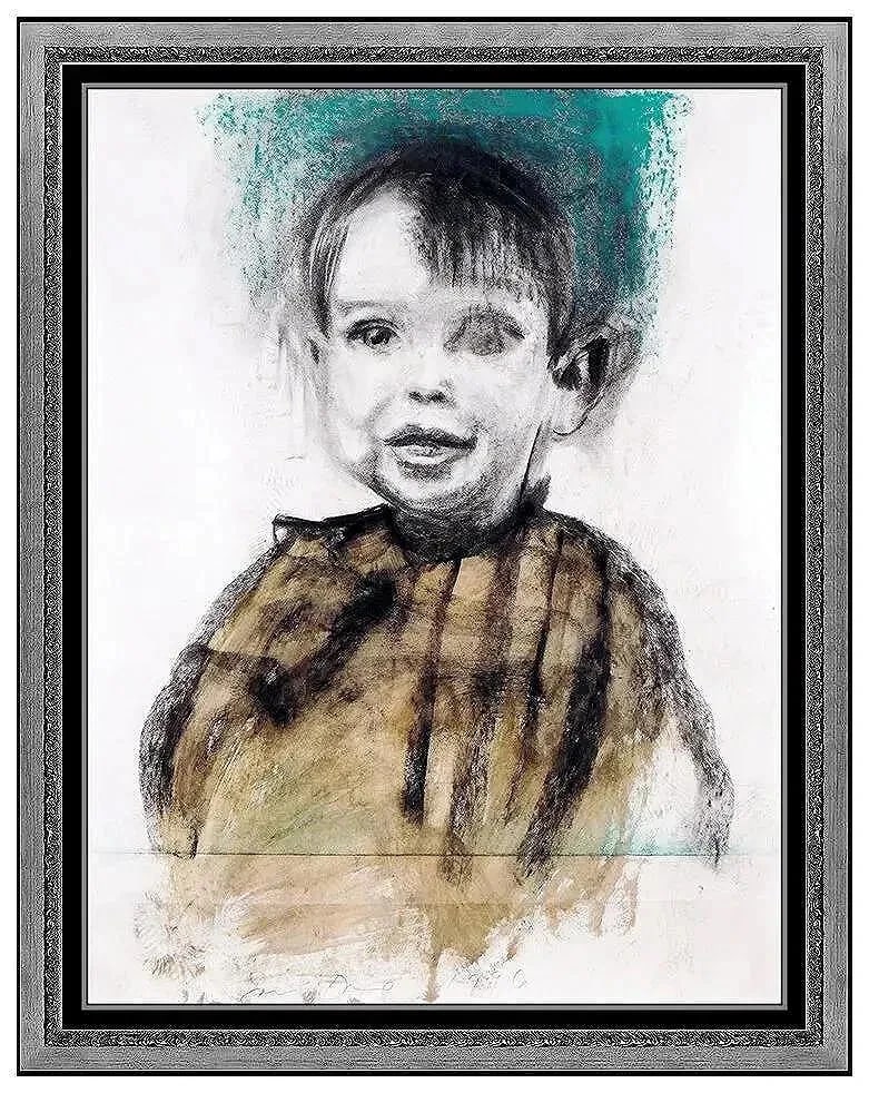 Jim Dine Original Watercolor Portrait Painting Signed Art: This lot includes:Gallery COA. In-house shipping available (insurance and international shipping for an additional charge).Artist: Jim Dine Title: Jubilant InnocenceMedium: Charcoal, Pastel, and Water