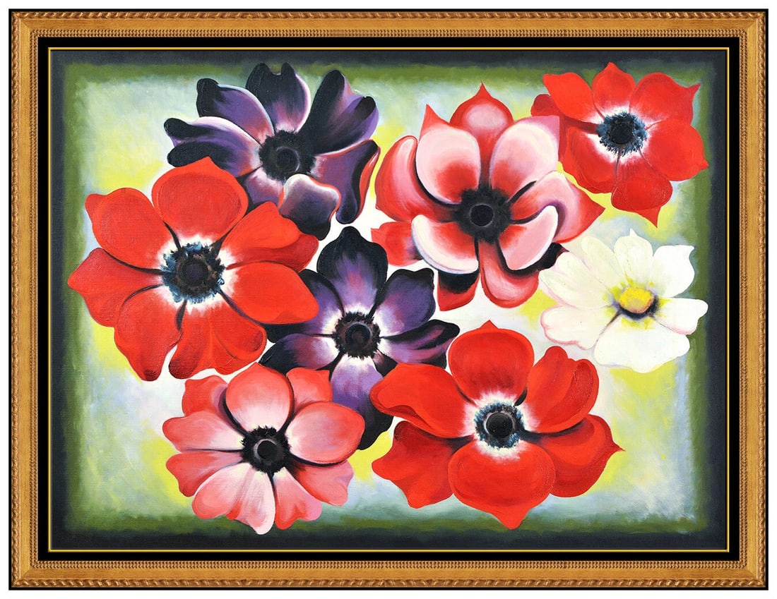 Lowell Nesbitt Large Original Flower Oil Painting On Canvas Signed Framed Art: This Lot Includes:Gallery COA. In-house shipping available (insurance and international shipping for an additional charge).Artist: Lowell NesbittTitle: Eight AnemonesMedium: Oil On CanvasSize: 22" x 3