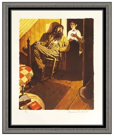 Norman Rockwell Lit Candle Color Lithograph Hand Signed Huck Finn Folio Art