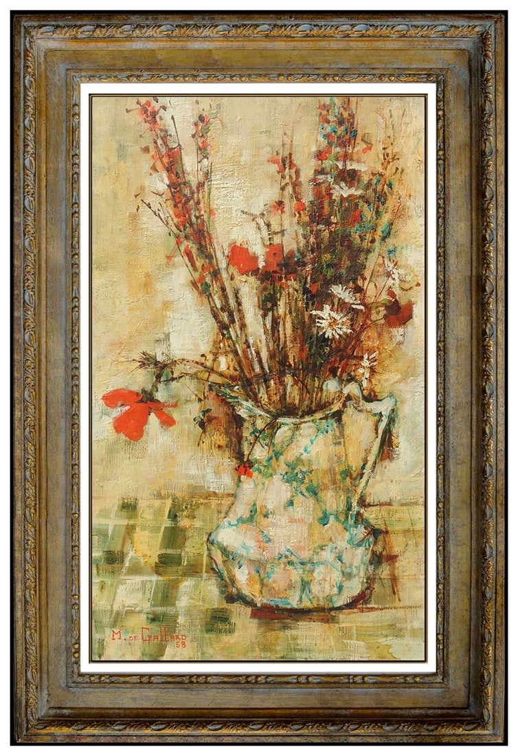 Michel De Gallard Original Oil Painting On Canvas Signed Still Life Flowers Art (1 of 4)