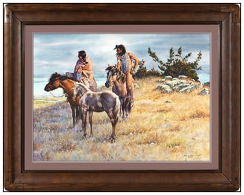 Jack Hines Original Watercolor Painting Signed Western Horse Landscape Framed Art