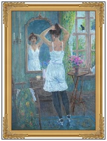 Harry Maas Original Oil Painting On Canvas Signed Female Figure Framed Art