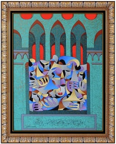 Anatole Krasnyansky Large Hand Embellished Giclee On Canvas Cubism Portrait Art