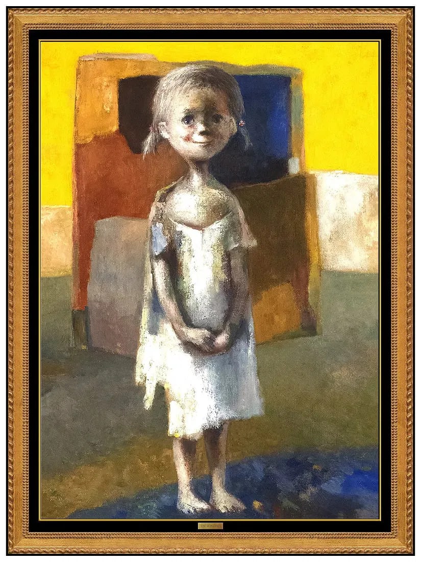 Jose Montanes Original Painting On Canvas Signed Girl Child Portrait Framed Art (1 of 5)