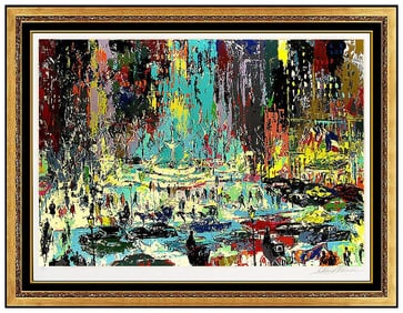 Leroy Neiman Plaza Square Color Serigraph Hand Signed Large New York Cityscape Art