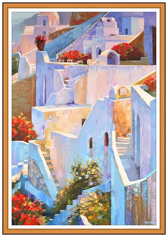 Howard Behrens Authentic Original Large Oil Painting On Canvas Signed Landscape Art: This lot includes:Gallery COA. In-house shipping available (insurance and international shipping for an additional charge).Artist: Howard BehrensTitle: Mediterranean OpulenceMedium: Oil On CanvasSize: