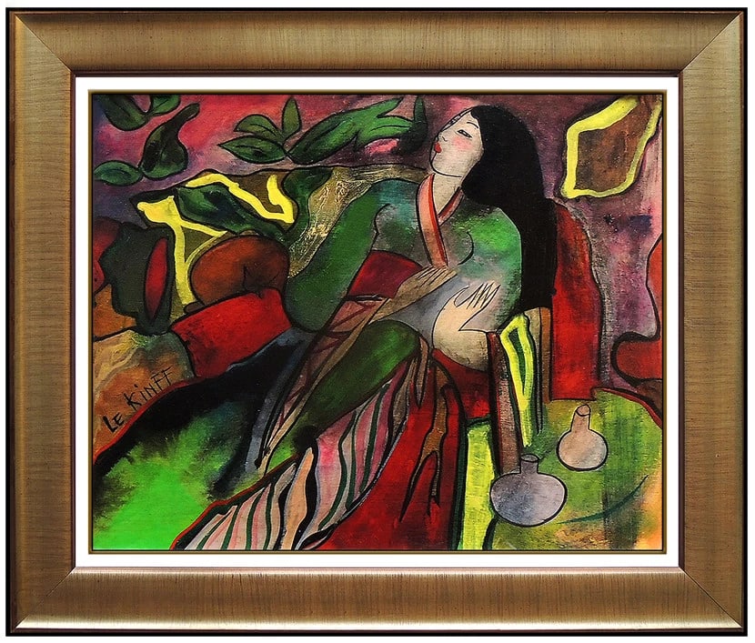 Linda Le Kinff Original Painting Oil On Board Signed Portrait Modern Cubism Art (1 of 4)