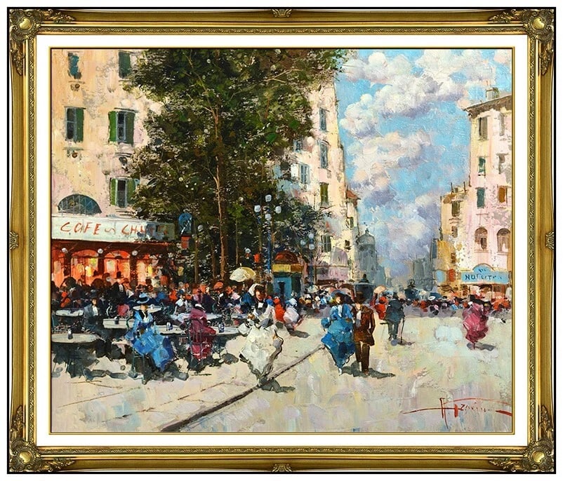 Antonio Gravina Original Oil Painting On Canvas Signed Italian Cityscape Artwork: This Lot includes:Gallery Coa & Free Domestic Shipping (*Insurance And International Shipping For An Additional Charge)Artist: Antonio GravinaTitle: Cafe Paragino Medium: Oil Painting On Canvas Size: