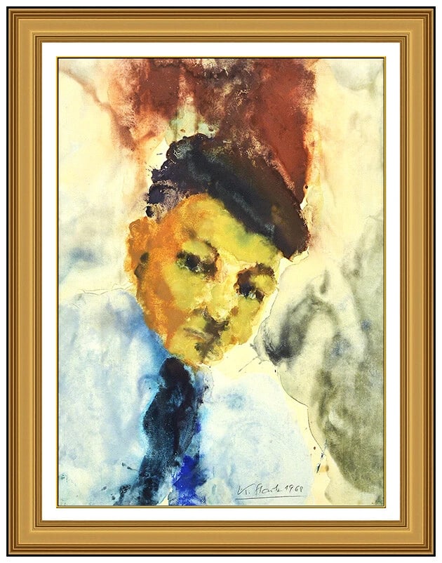 Karl Stark Original Gouache Painting Signed Portrait Framed Artwork (1 of 4)