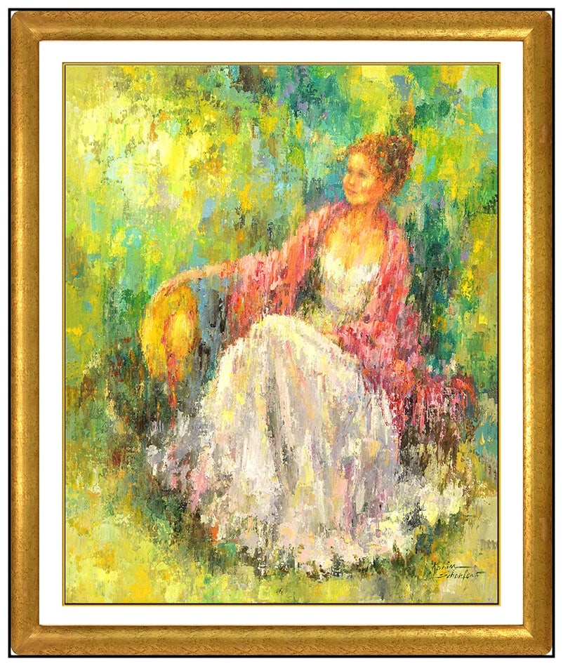 Karin Schaefers Original Oil Painting On Canvas Signed Female Portrait Framed Art (1 of 4)
