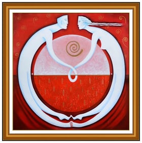 Orlando Botero Large Original Mixed Media Painting Signed Figurative Framed Art