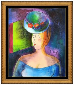 Linda Le Kinff Original Oil Painting On Board Signed Lady Portrait Framed Art