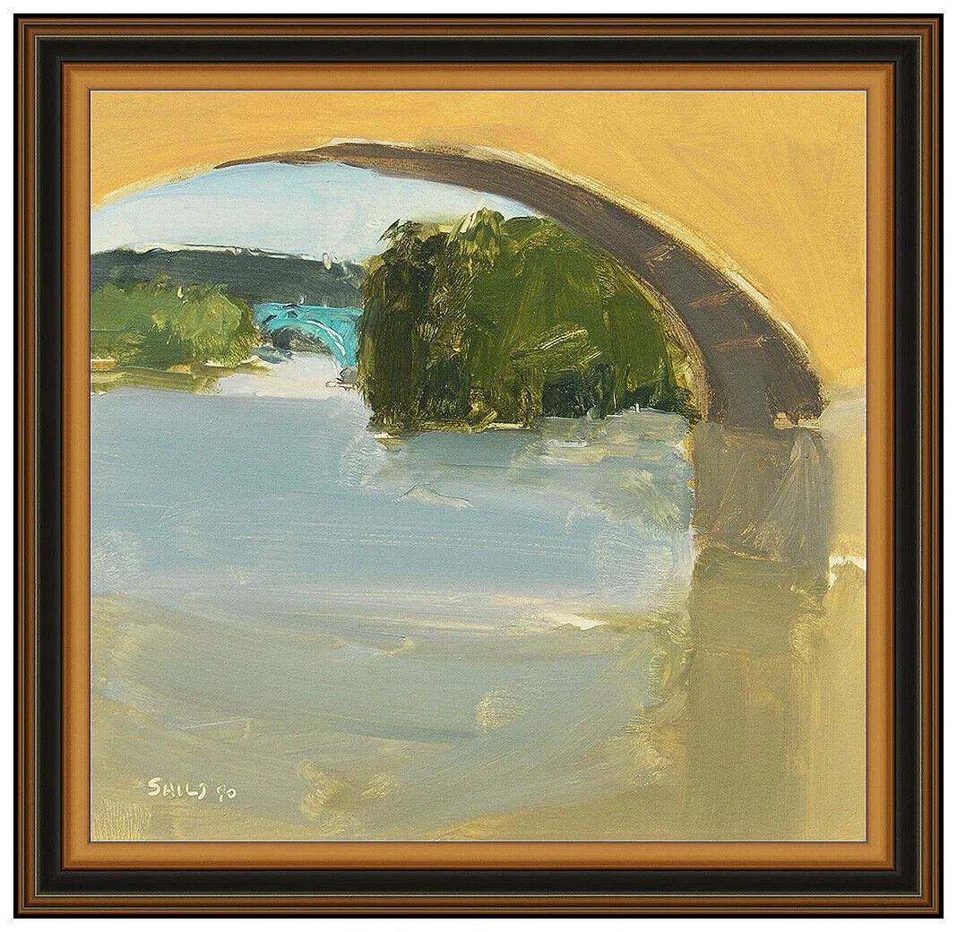 Stuart Shils Original Oil Painting On Board Signed Water Landscape Framed Art: This lot includes:Gallery COA & free domestic shipping (*insurance and international shipping for an additional charge)Artist: Stuart Shils Title: Water Under The Bridge Medium: Oil Painting On
