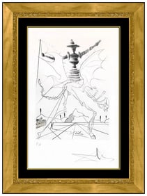Salvador Dali Original Hand Signed Etching Henry VI Surreal Figures Framed Art