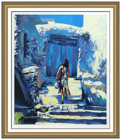 Nicola Simbari Large Color Serigraph Signed Santangelo Female Portrait Framed Artwork