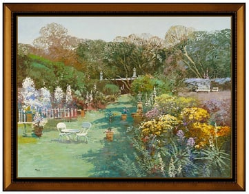 Ming Feng Large Original Oil Painting On Canvas Signed Flower Garden Framed Artwork