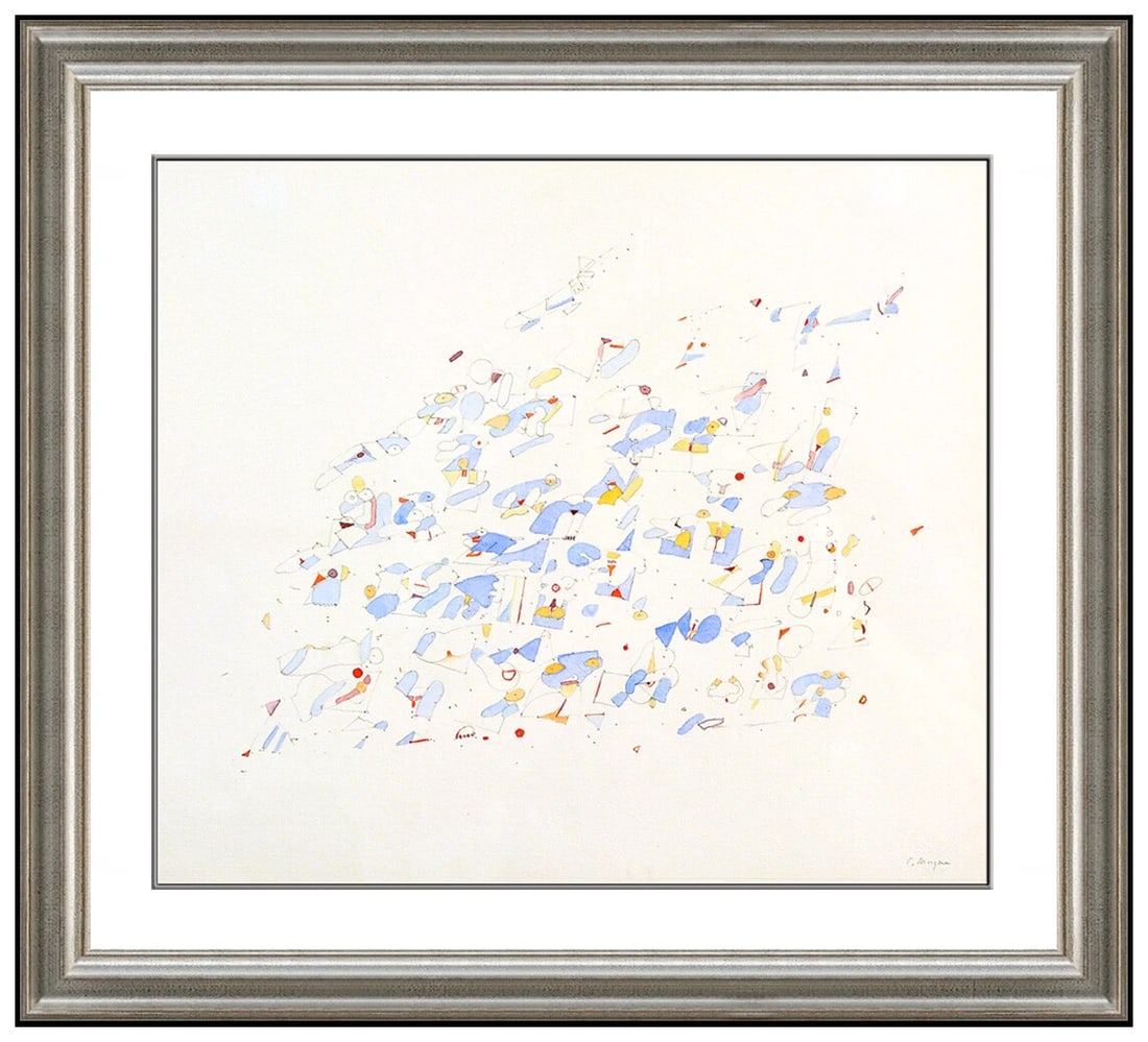 Clarence Morgan Original Watercolor Painting Signed Abstract Modern Framed Art (1 of 4)