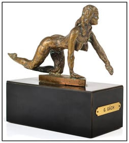 George Gach Original Full Round Bronze Sculpture Signed Nude Female Figurative Art
