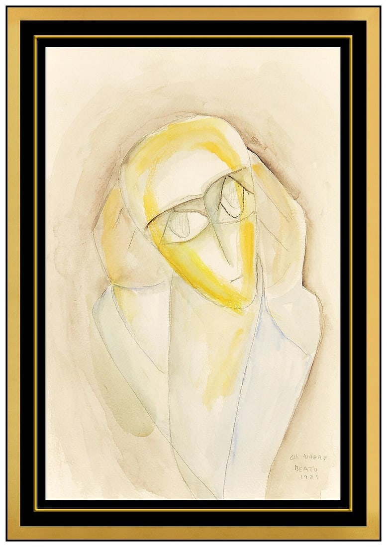 Beatrice Wood Original Watercolor Painting Signed Portrait Figure Framed Artwork (1 of 4)