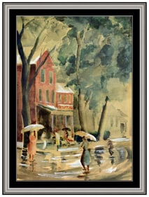 Lillian Margaret Davidson Original Watercolor Painting Signed Cityscape Artwork