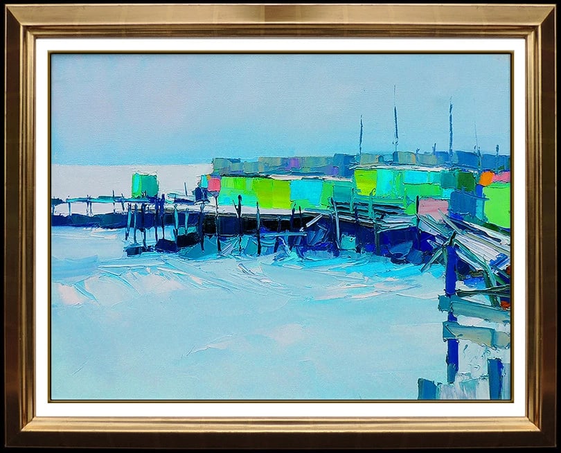 Nicola Simbari Large Original Oil Painting On Canvas Signed Harbor Seascape Artwork (1 of 6)