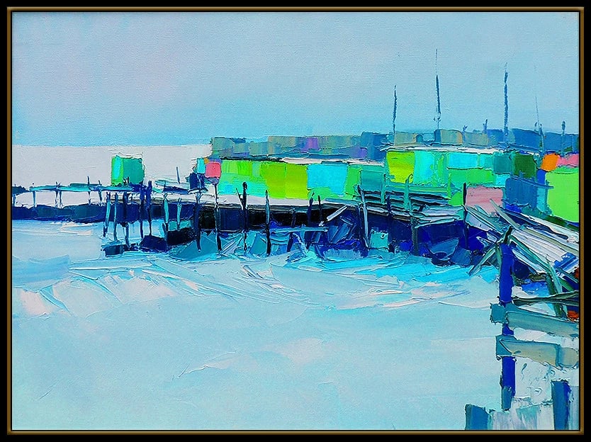 Nicola Simbari Large Original Oil Painting On Canvas Signed Harbor Seascape Artwork - 3