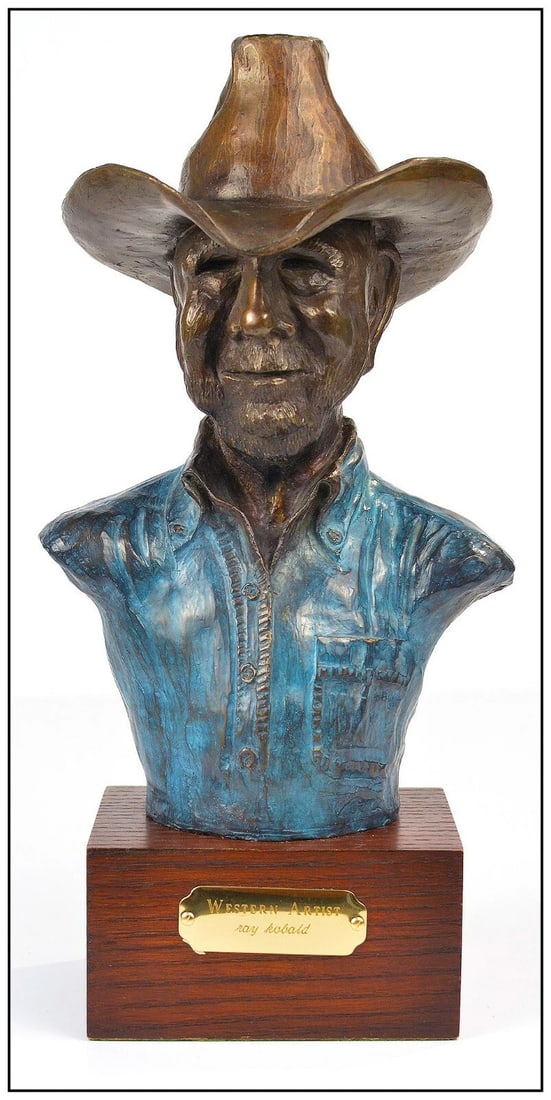 Ray Kobald Hand Painted Original Bronze Sculpture Signed Male Portrait Western Art: This Lot Includes:Gallery Coa & Free Domestic Shipping (*Insurance And International Shipping For An Additional charge)Artist: Ray KobaldTitle: Western Artist Medium: BronzeSize: 14" x 6" x